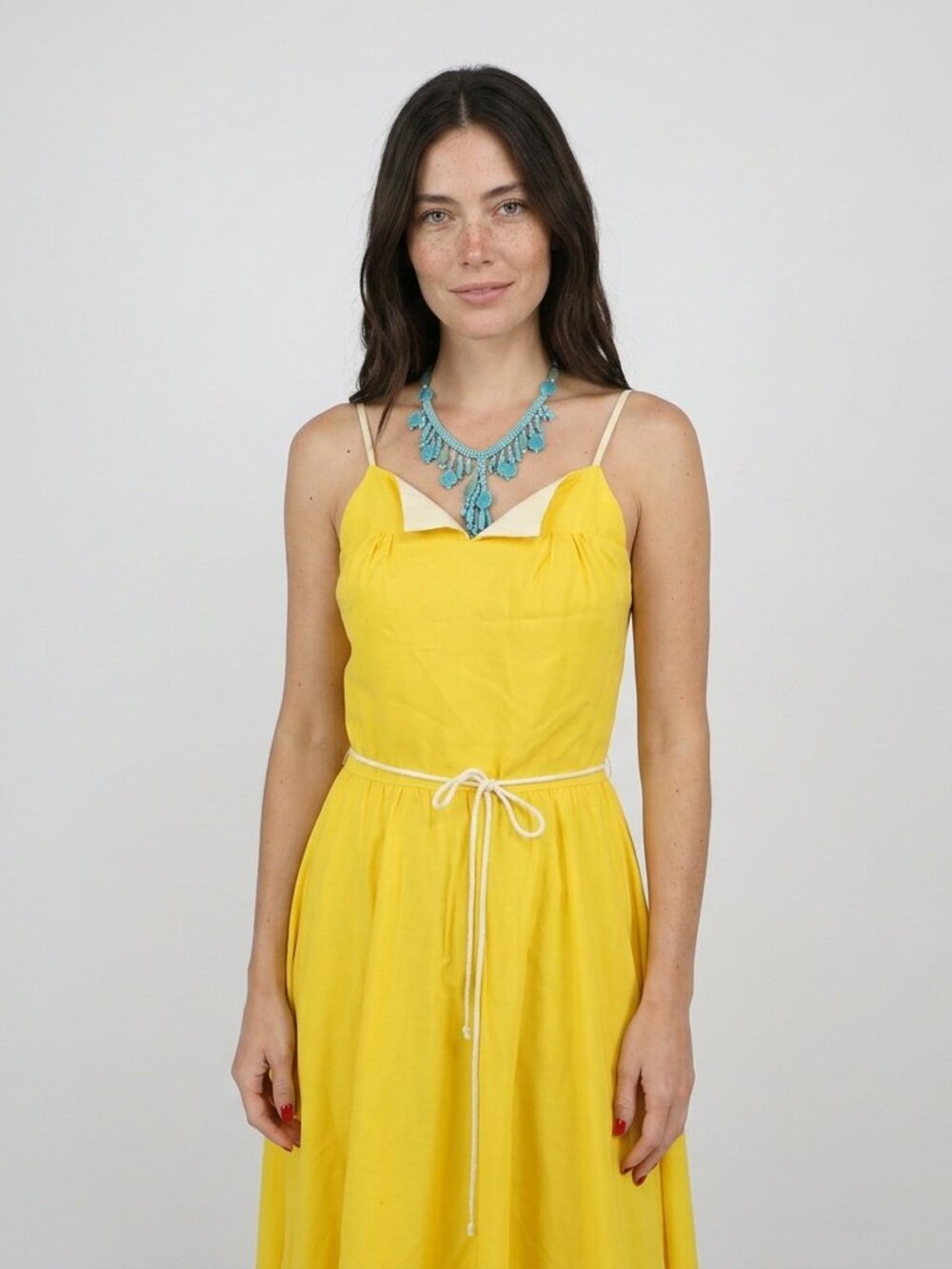 1970s Vintage Dress Yellow Sweetheart Sundress Size Small